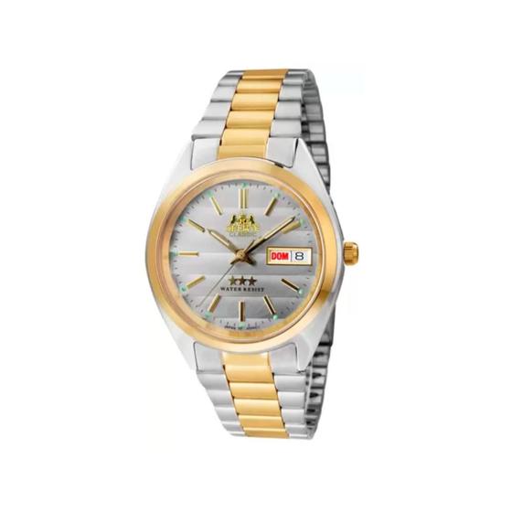 Imagem de Relógio Oremte Duplo Calendario Prova D Agua Masculino Pulseira Mista Dourado/Prata