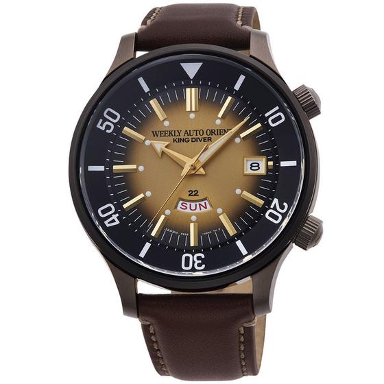 Imagem de Relógio orient automático masculino revival raaa0d04g0hb c1nx king diver pulseira de couro marrom 70 th anniversary