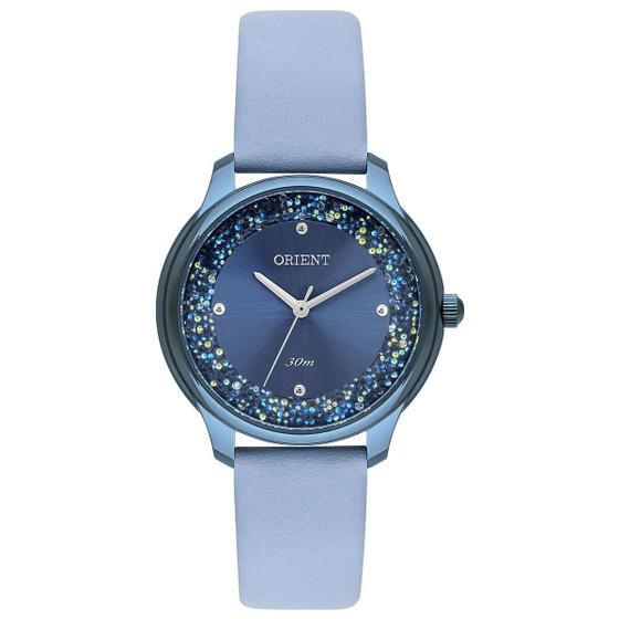 Imagem de Relógio ORIENT feminino azul couro pedras FASC0002 D1AX