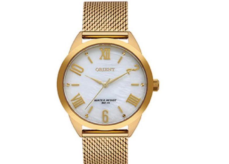 Imagem de Relogio Orient feminino dourado algarismo romano pulseira esteira FGSS0206 B1KX