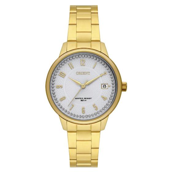 Imagem de Relogio Orient feminino dourado cravejado com numeros calendario FGSS1251 S2KX