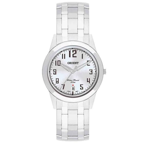 Imagem de Relogio Orient Feminino Prata medio com numeros aço inox Mbss1132a s2sx