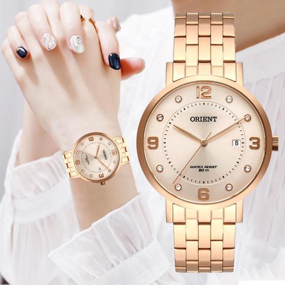 Relógio Orient Feminino Rosê Com Strass Grande Prova dÁgua Original Analógico com Data FRSS1042 R2RX Menor preço em Relógio Orient Feminino Rosê Com Strass Grande Prova dÁgua Original Analógico com Data FRSS1042 R2RX
