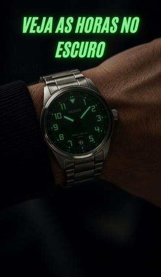 Relógio Orient Masculino Analógico Esportivo Clássico De Pulso Em Aço Inoxidável Fundo Verde Com Calendário A Prova DÁgua Em 50 Metros Original