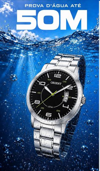 Relógio Orient Masculino Analógico Quartz De Pulso Esportivo Casual Prateado Em Aço Inoxidável A Prova Dágua Em 50 Metros Com Calendário Original
