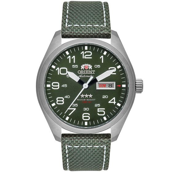 Imagem de Relógio Orient Masculino Automático - Clássico Prata com Mostrador Verde e Pulseira de Nylon Verde