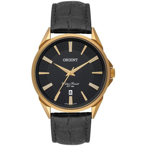 Imagem de Relogio Orient Masculino dourado preto pulseira de couro MGSC1010 P1PX