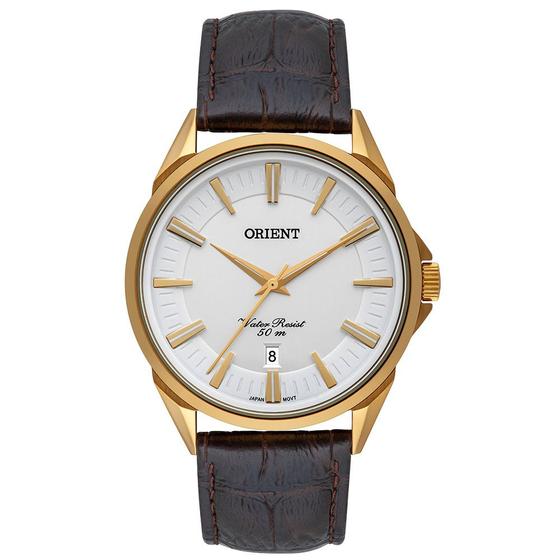 Imagem de Relógio orient masculino dourado pulseira de couro marrom