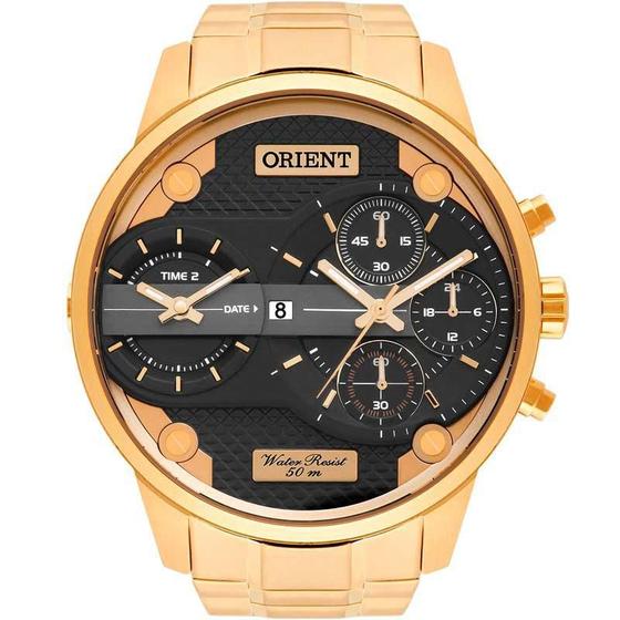 Imagem de Relógio Orient Masculino Dourado XL MGSST001P1KX Analógico 5 Atm Cristal Mineral Tamanho Grande