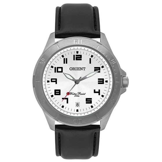 Imagem de Relogio Orient Masculino Prata com numeros pulseira de couro preto MBSC1032 S2PX