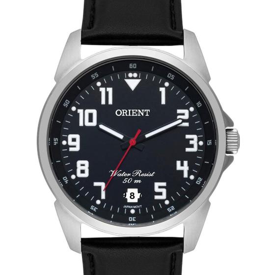 Imagem de Relogio Orient Masculino prata preto com numeros pulseira de couro MBSC1031 P2PX