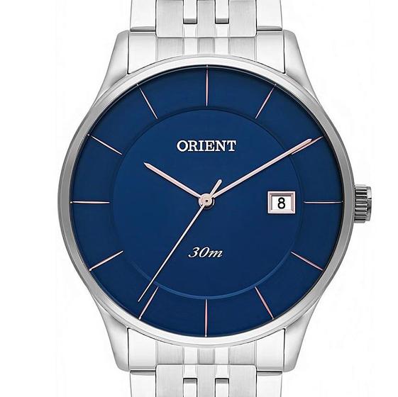 Imagem de Relogio Orient Masculino prata slim fino minimalista fundo Azul Mbss1293 D1sx