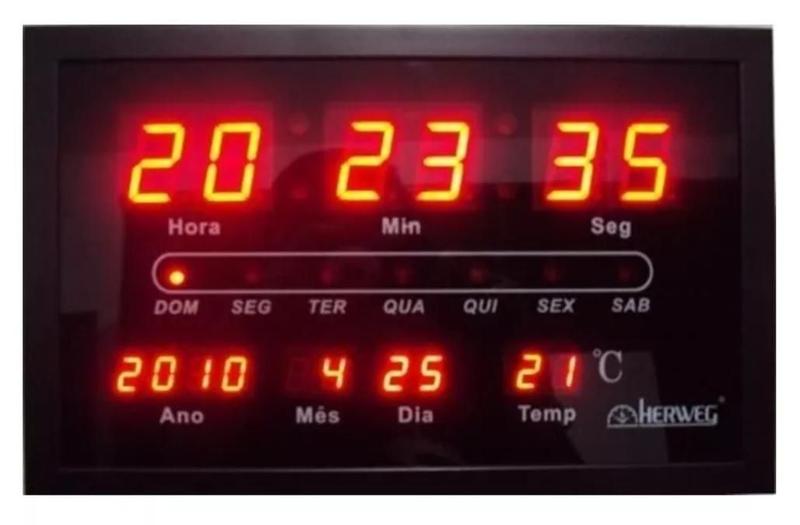 Imagem de Relógio Parede Digital Mede Temperatura E Com Calendário