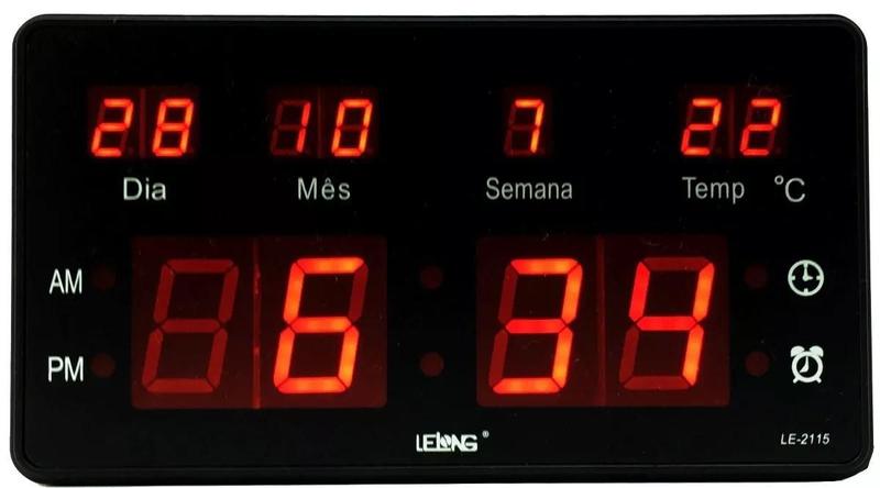 Imagem de Relógio Parede Mesa Led Digital Calendário Termômetro Le2115 Homologação: 149822010251