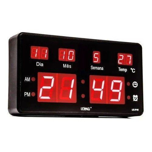 Imagem de Relógio Parede Mesa LED Digital Calendário Termômetro Lelong LE-2115