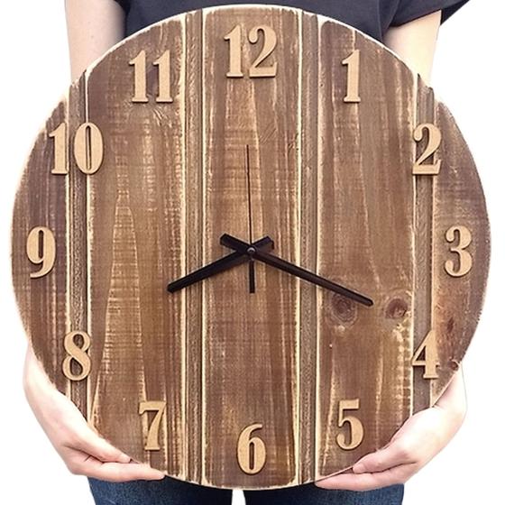Imagem de Relógio Parede Rústico Madeira Decoração Verniz Vintage Grande 48cm