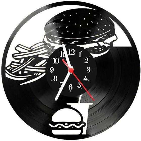 Imagem de Relógio Parede Vinil LP ou MDF Hamburguer Hamburgueria