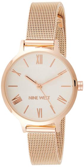 Imagem de Relógio: pulseira feminina de malha Nine West, caixa de 31 mm, prata, rosa, ouro