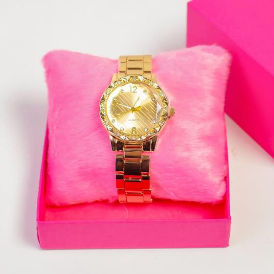 Imagem de Relógio Quartz Feminino Aço Inoxidavel Dourado Com Garantia
