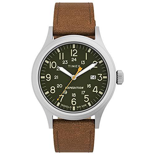 Imagem de Relógio Scout Masculino 40mm verde com caixa prateada e pulseira de couro marrom