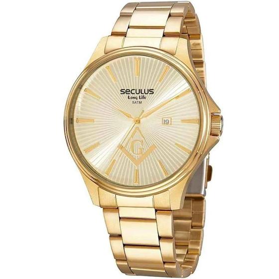 Imagem de Relógio Seculus Clássico Maçonaria  Dourado 44016GPSVDA1