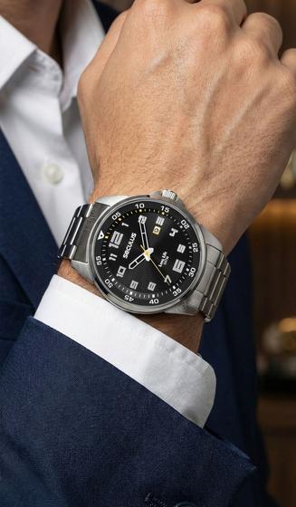 Relógio Seculus Masculino De Pulso Analógico Quartz Esportivo Casual Prata Em Aço Inoxidável Prova Dágua Original