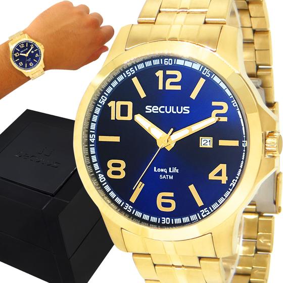 Imagem de Relógio Seculus Masculino Dourado 1 Ano de Garantia original