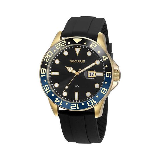 Imagem de Relogio Seculus masculino dourado esportivo pulseira de borracha a prova dagua 20902GPSVDU1