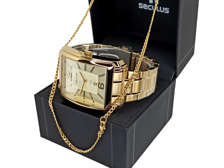 Imagem de Relógio Séculus Masculino Dourado Quadrado Extra Grande Luxo 23706GPSVDA1