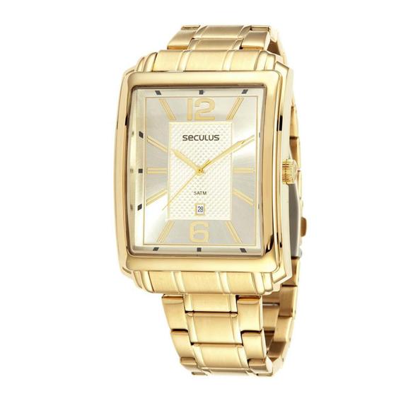 Imagem de Relógio Seculus Masculino Ref: 23706gpsvda1 Retangular Dourado