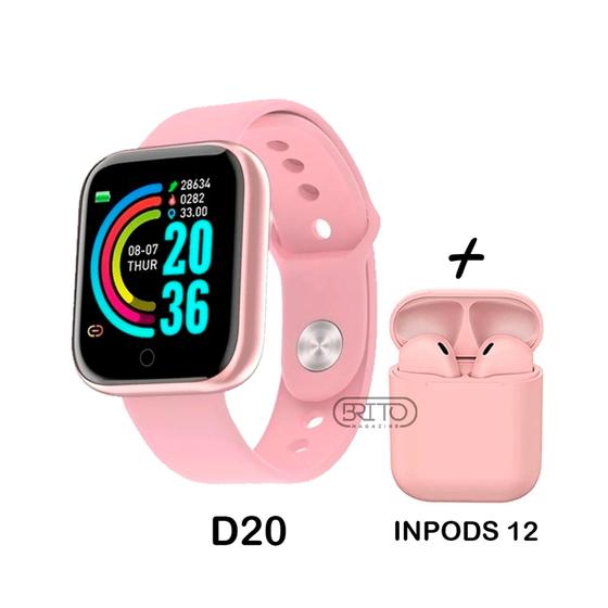 Imagem de Relógio Smart Watch Digital D20 Masculino / Feminino + Fone Bluetooth Sem Fio i12
