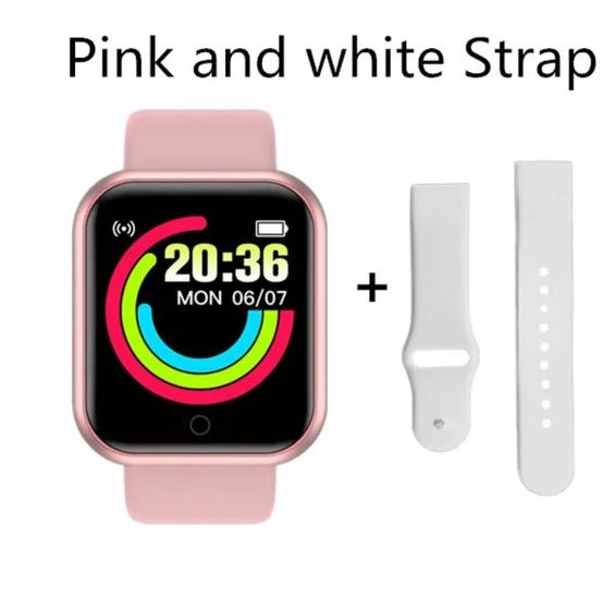 Imagem de Relógio Smartwatch Digital Y68 40mm Original Masculino E Feminino Bluetooth Rosa + Pulseira Branca