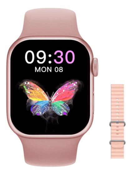 Imagem de Relógio Smartwatch Faz e Recebe Ligações S28 Pro Rosa Envio Imediato Duas Pulseiras