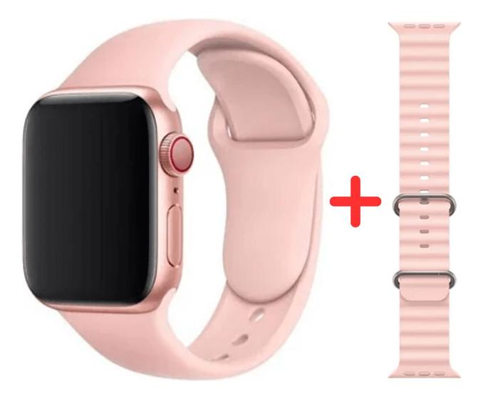 Imagem de Relógio Smartwatch Faz e Recebe Ligações S28 Pro Rosa Envio Imediato Duas Pulseiras