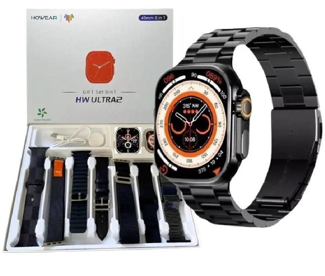 Imagem de Relogio Smartwatch Hw Ultra2 49mm 8x1 +7 Pulseiras Com Chat Gpt - Preto