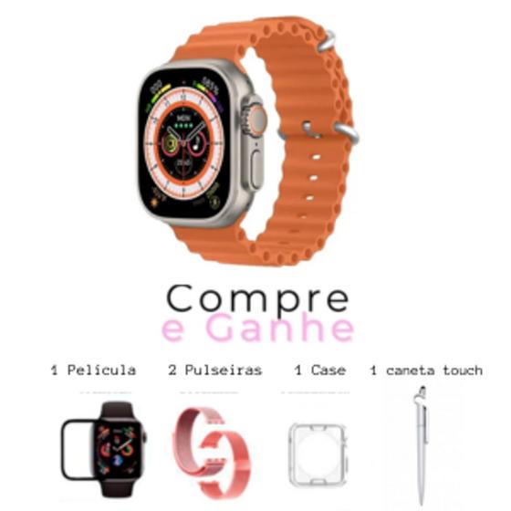 Imagem de Relógio Smartwatch Hw68 Mini Séries 8 + Super Kit Caneta Touch 3 em 1 + 2 Pulseiras+Case+Película