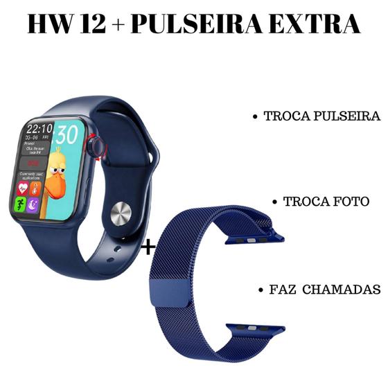 Imagem de Relógio Smartwatch Inteligente Hw12 Android iOS Bluetooth + Pulseira Metal Extra