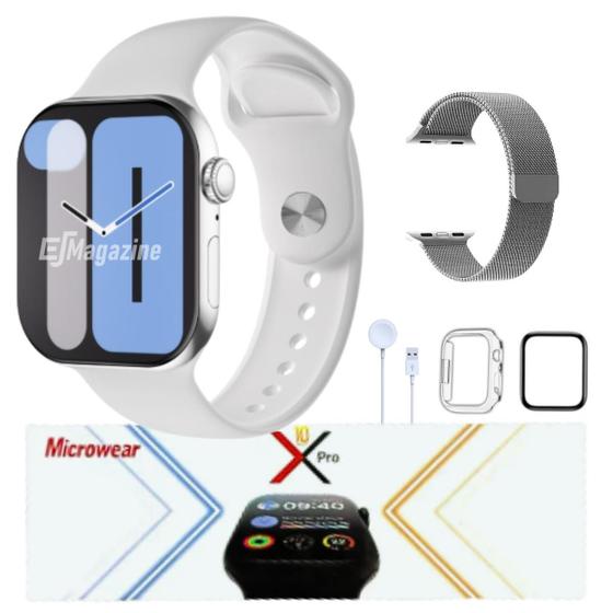 Imagem de Relógio Smartwatch S10 PRO Series 10 Prata Feminino Masculino 2 Pulseiras Película Case ChatGPT 1GB Memoria Interna Amoled Lançamento 2025