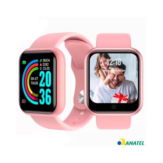 Imagem de Relógio Smartwatch Y68 D20 Troca Imagem da Tela Notificações - Rosa