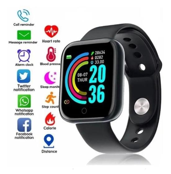 Imagem de Relógio Smartwatch Y68 inteligente monitor saúde bluetooth Preto Compativel com IPHONE