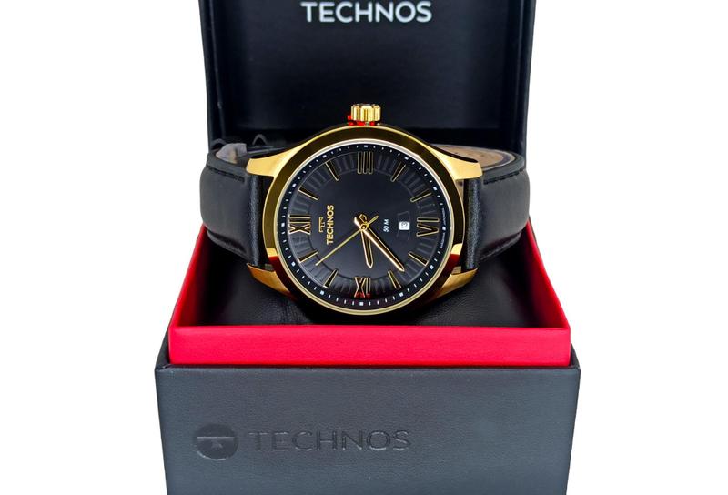 Imagem de Relógio Technos Dourado Masculino Pulseira de Couro Technos Classic Steel 2115MXV/0P