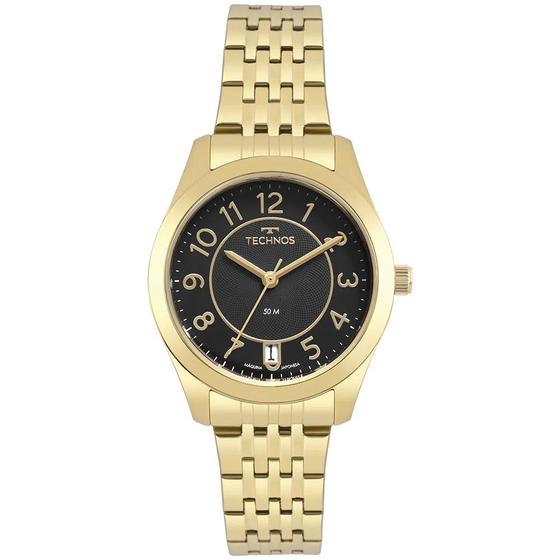 Imagem de Relógio Technos Feminino Boutique Elegance Dourado Com Fundo Minimalista Preto Pequeno Resistente 2115KNJS/4P