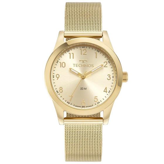 Imagem de Relogio Technos feminino dourado pequeno com numeros pulseira esteira 2035MUS/1X