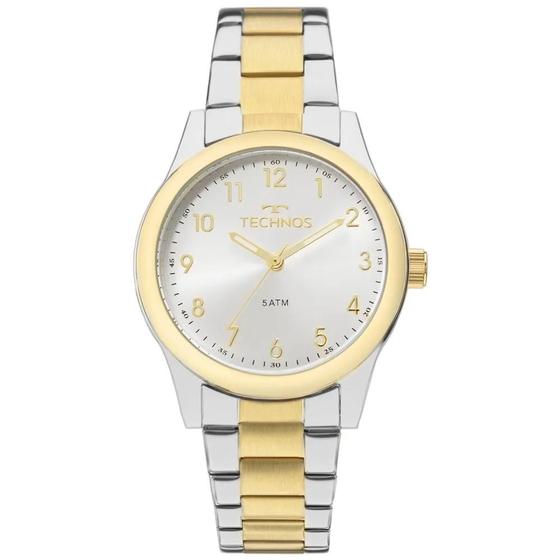 Imagem de Relogio Technos Feminino Pequeno Bicolor prata e dourado misto A PROVA DÁGUA com numeros 2035mkk/5k