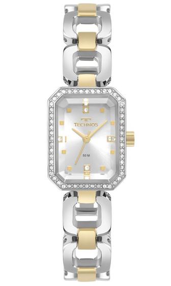 Imagem de Relogio Technos feminino prata dourado quadrado pequeno pulseira elos 2036MTG/1K