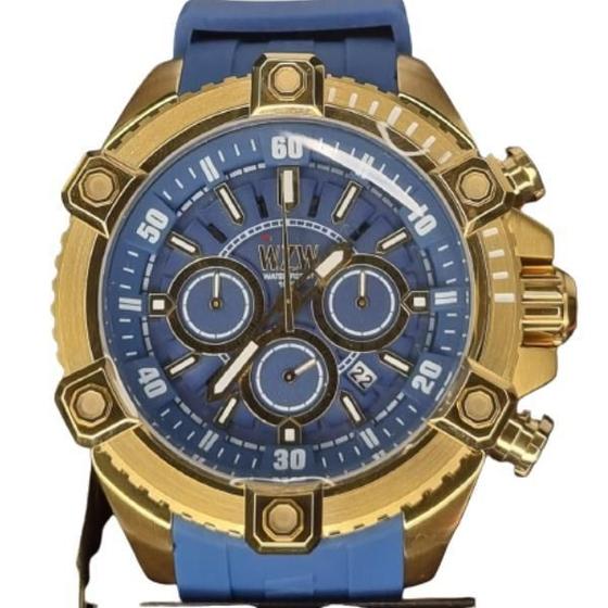 Imagem de Relogio Wzw7252 Azul Com Dourado Cronografo Original C/Nfe