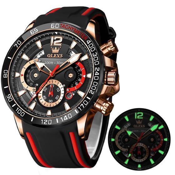 Imagem de Relógios pretos masculinos OLEVS Pro Diver, grande relógio cronógrafo impermeável, pulseira de silicone luminosa, relógios casuais para homens Reloj De Hombre Business Wrist Watch