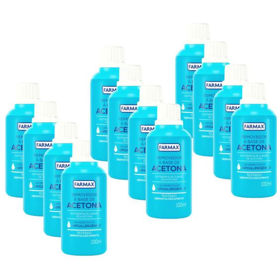 Removedor de esmalte c/acetona 100ml kit c/12 un Farmax Menor preço em Removedor de esmalte c/acetona 100ml kit c/12 un Farmax