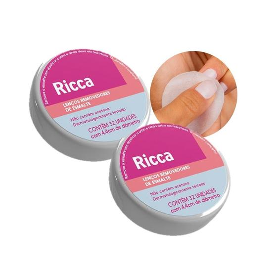 Imagem de Removedor de Esmalte Lenços Umedecidos Ricca 2 Caixas com 32un 4,4cm
