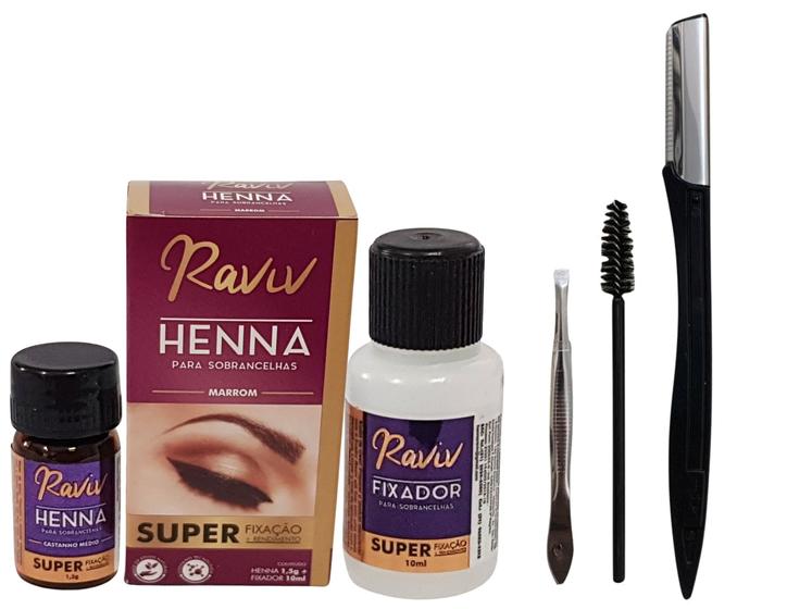 Imagem de Rena para sobrancelha profissional designer kit henna raviv com Pinça Navalha escovinha